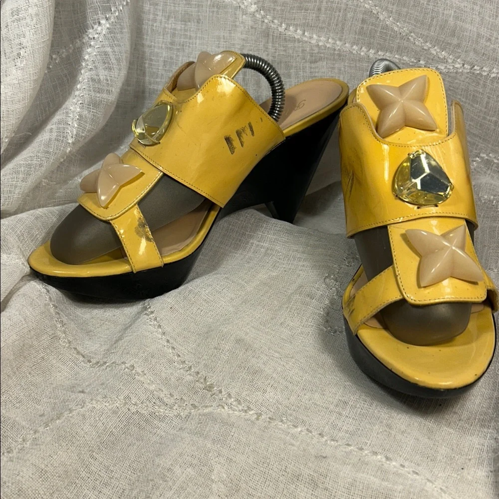 Robert Clergerie made in France leather slide in wedges with embellishments